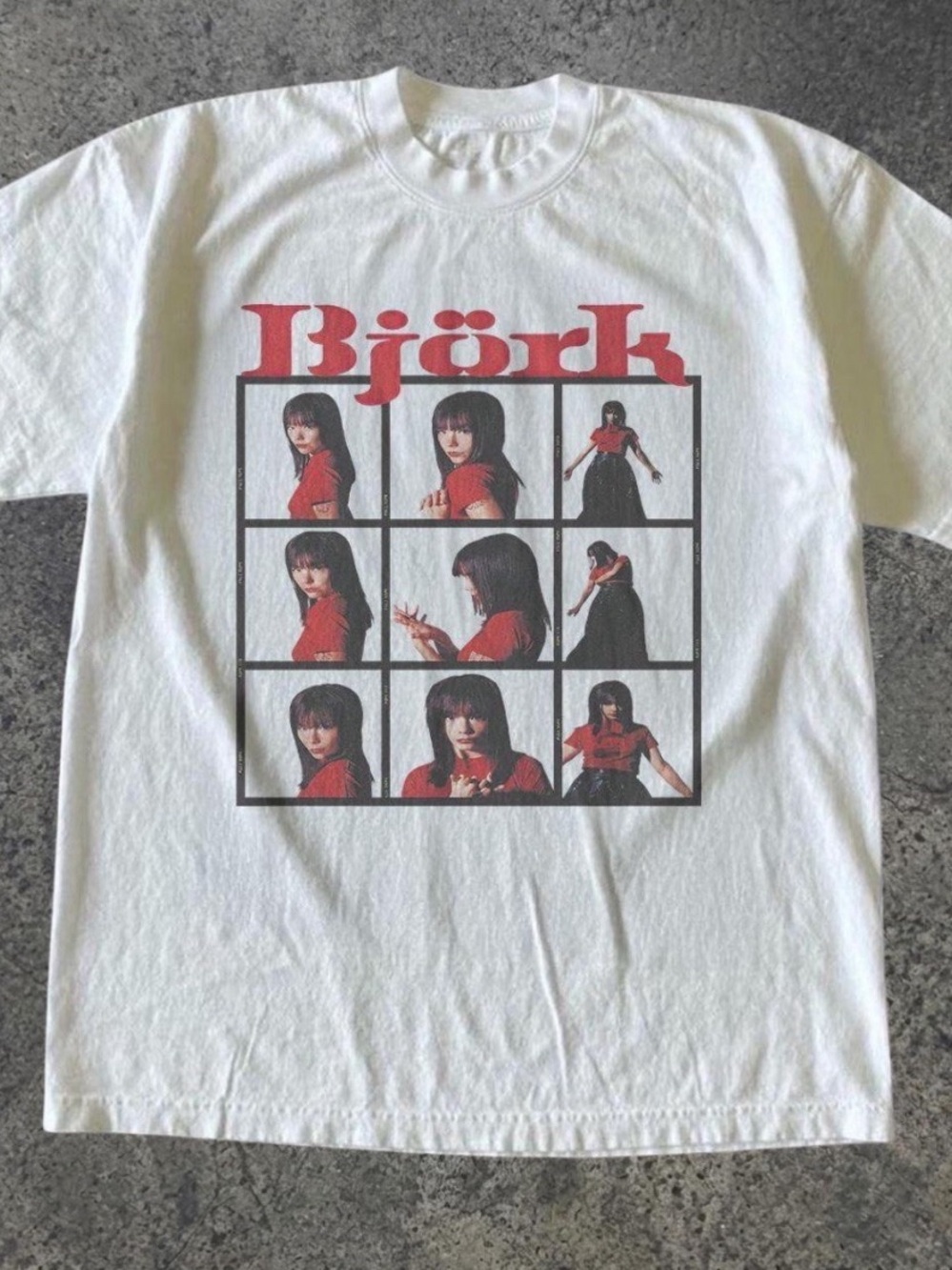 Gildan White T-Shirt with Red Björk Photo-Grid Graphic